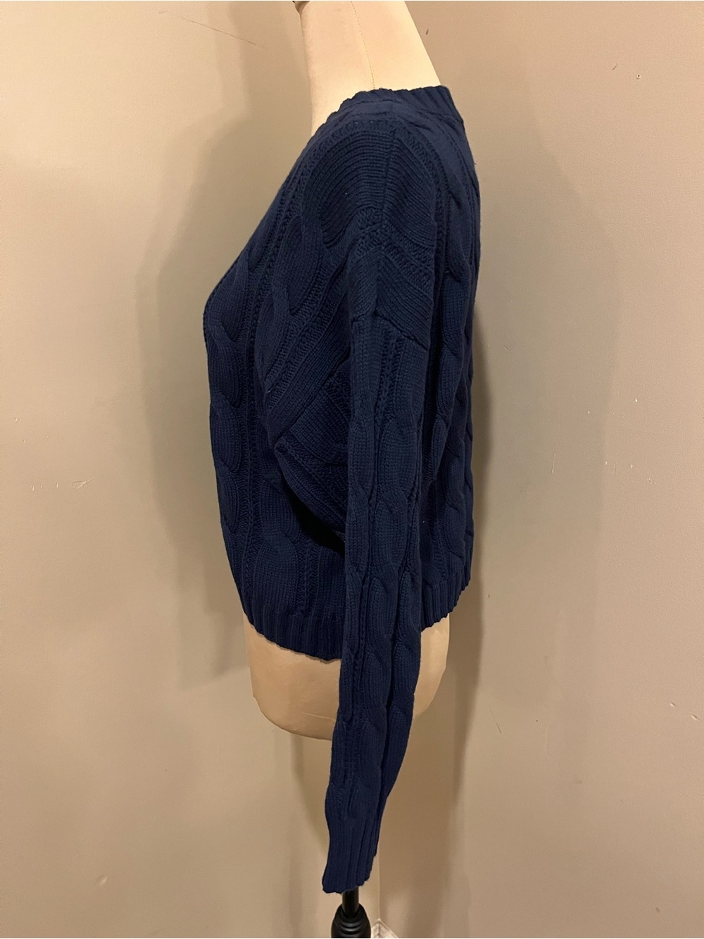 Sage + Stone Classic Cable Knit Cropped Sweater - Navy, size medium - Picture 3 of 6